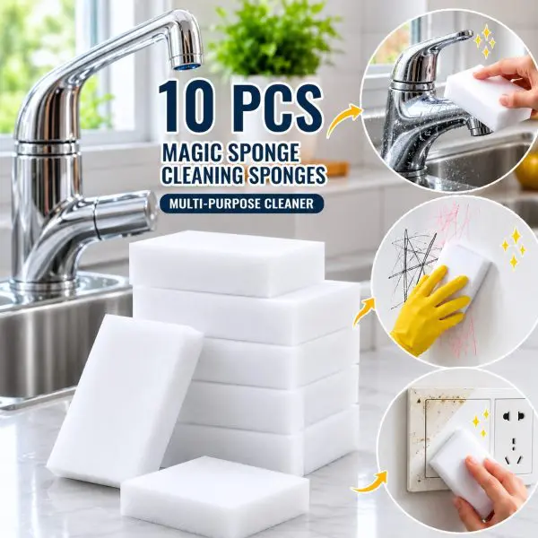 10 Pcs Melamine Magic Sponge Eraser – Multi-Purpose Cleaning Sponges for Kitchen, Bathroom, Wall, Tile & Household Cleaning (10 Pcs)
