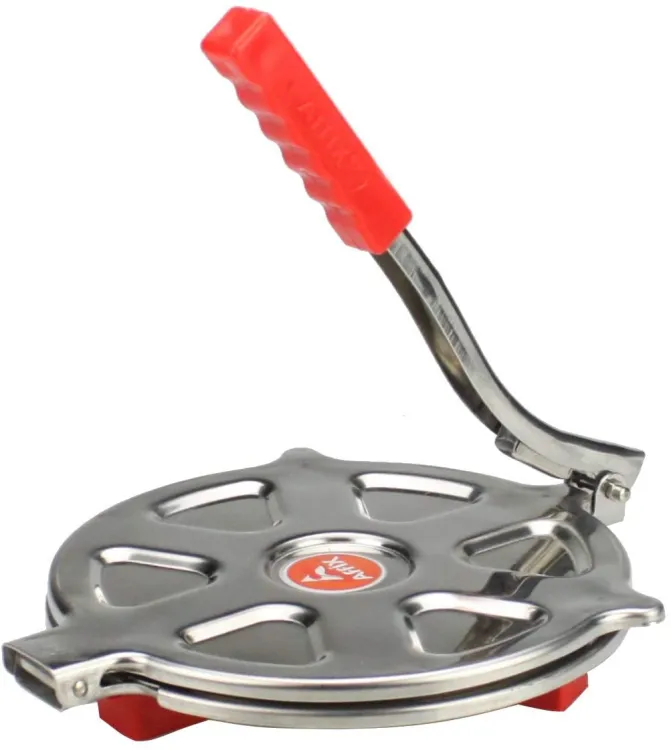 Case Plus Heavy Quality Stainless Steel 8 inch Dia.Puri Maker Press Machine with Hand Manual Stainless Steel Puri Press Papad/Khakhra/Chapati Maker(RED Handle)