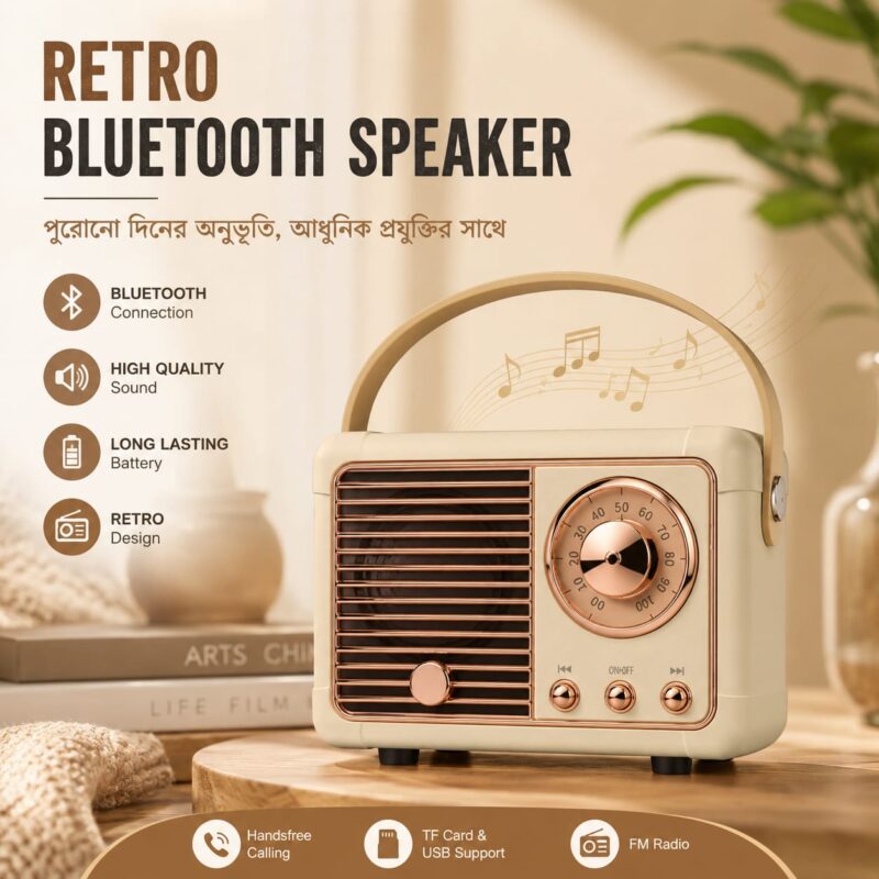 Creative Retro Radio Bluetooth Speaker Classical Music Player Sound Stereo Smart Speaker Wireless Card Mini Portable Subwoofer (Off-White)