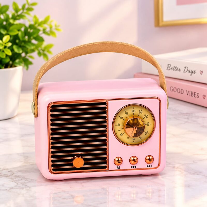 Creative Retro Radio Bluetooth Speaker Classical Music Player Sound Stereo Smart Speaker Wireless Card Mini Portable Subwoofer (pink)